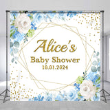 Allenjoy Blue White Floral Leaves Custom Baby Shower Backdrop