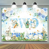 Allenjoy Blue White Floral Rabbit Duck 2Nd Birthday Backdrop