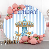 Allenjoy Blue White Stripe Circus Round Birthday Backdrop