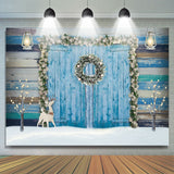 Allenjoy Blue Wooden Door And Animal Floral Baby Shower Backdrop