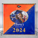 Allenjoy Blue Yellow Custom Photo Happy Graduation Backdrop