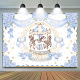 Allenjoy Blues Carousel Ribbon Happy Birthday Backdrop