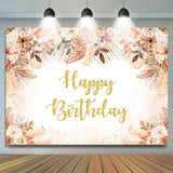 Allenjoy Bohemia Floral Glitter Happy Birthday Backdrop