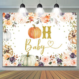 Allenjoy Boho Floral Pumpkin Glitter Oh Baby Shower Backdrop