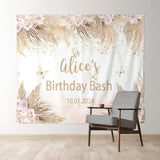 Allenjoy Boho Flowers Reed Leaves Custom Birthday Backdrop