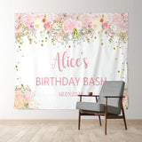 Allenjoy Boho Pink Floral Personalized Birthday Backdrop