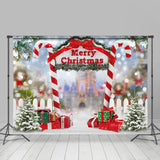 Allenjoy Bokeh Snowflake Candy Cane Merry Christmas Backdrop