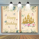 Allenjoy Book Gold Glitter Castle Princess Birthday Backdrop