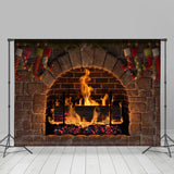 Allenjoy Brick Wall Fire Fireplace Christmas Stock Background