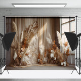 Allenjoy Brilliant Beige White Reed Wedding Photo Backdrop