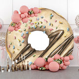 Allenjoy Brown Khaki Cream Doughnut Painting Circle Backdrop