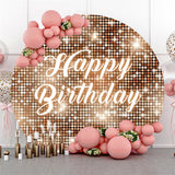 Allenjoy Brown Sparkling Sequin Round Happy Birthday Backdrop