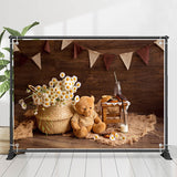 Allenjoy Brown Teddy Bear Flowers Wood Birthday Backdrop