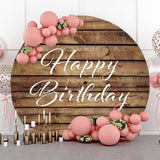 Allenjoy Brown White Wooden Circle Happy Birthday Backdrop