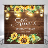 Allenjoy Brown Wood Sunflower Custom Birthday Bash Backdrop