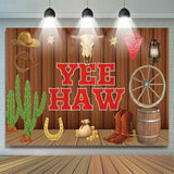 Allenjoy Brown Wood Wall Cowboy Catcus Birthday Backdrop