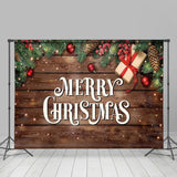 Allenjoy Brown Wood Wall Leaves Merry Christmas Backdrop