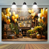 Allenjoy Brown Wooden Balloons Farm Happy Birthday Backdrop