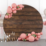 Allenjoy Brown Wooden Texture Simple Round Backdrop Party