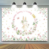 Allenjoy Bunny Circle Flowers White 1St Birthday Backdrop