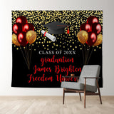 Allenjoy Burgundy And Glitter Gold Balloons Graduation Backdrop