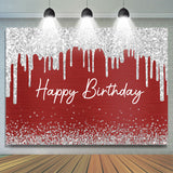 Allenjoy Burgundy And Glitter Silver Happy Birthday Backdrop