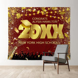 Allenjoy Burgundy And Gold Ribbon Champagne Graduates Backdrop