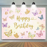 Allenjoy Butterflies Glitter Pink Happy Birthday Backdrop