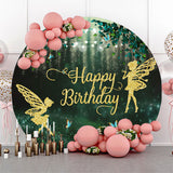 Allenjoy Butterfly Fairy Gold Green Birthday Round Backdrop