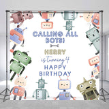 Allenjoy Calling All Bots Robots Custom Birthday Backdrop