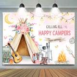 Allenjoy Calling All Happy Campers Tent Birthday Backdrop