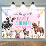 Allenjoy Calling All Party Animals Pink Birthday Backdrop