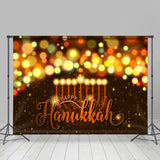 Allenjoy Candlelight Neon Bokeh Black Happy Hanukkah Backdrop