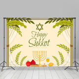 Allenjoy Candlestick Green Leaves Beige Jewish Sukkot Backdrop