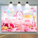 Allenjoy Candyland Castle Pink World Birthday Backdrop