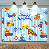 Allenjoy Car Plane Ship Happy Birthday Backdrop Boys