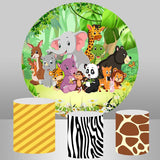 Allenjoy Cartoon Animals Jungle Round Happy Birthday Backdrop