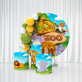 Allenjoy Cartoon Animals Zoo Happy Birthday Backdrop Kit