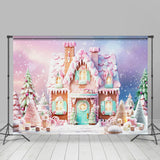 Allenjoy Cartoon Cute Pink Snowy House Christmas Backdrop