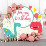 Allenjoy Cartoon Dinosaur Balloon Round Happy Birthday Backdrop