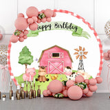 Allenjoy Cartoon Farm Animals Grass Round Birthday Backdrop