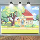 Allenjoy Cartoon Lovely House Trees Garden Backdrop Party