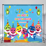 Allenjoy Cartoon Ocean Shark Personalized Birthday Backdrop