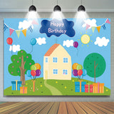 Allenjoy Cartoon Pig House Balloons Kids Birthday Backdrop