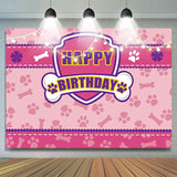 Allenjoy Cartoon Pink Paws Bones Birthday Backdrop Girls