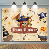 Allenjoy Cartoon Pirate Theme Happy Birthday Party Backdrop