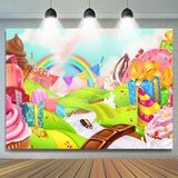 Allenjoy Cartoon Rainbow Dessert Candyland Birthday Backdrop