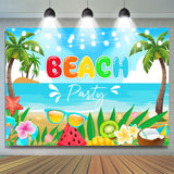 Allenjoy Cartoon Summer Beach Coconut Tree Birthday Backdrop