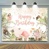 Allenjoy Cartoon Tree Mushroom Elf Birthday Backdrop Girl