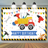 Allenjoy Cartoon Truck Tool White Happy Birthday Backdrop